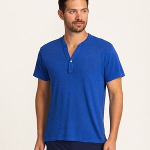 Vintage Tommy Bahama Blue 100% Linen Short Sleeve Henley RARE